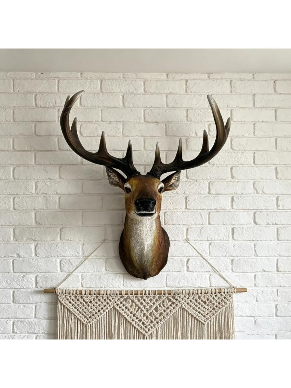 Rustic Deer Head Wall Decor - 18.9" Resin Stag Bust with Antlers for Cabin